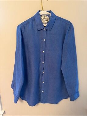 Blue Linen Button-Up Shirt